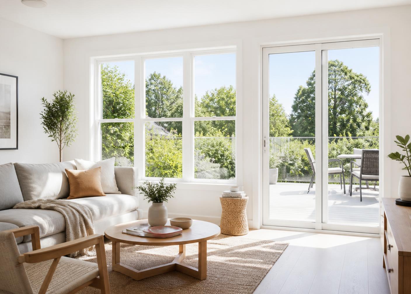 Interieur met nieuwe kozijnen en veel daglicht